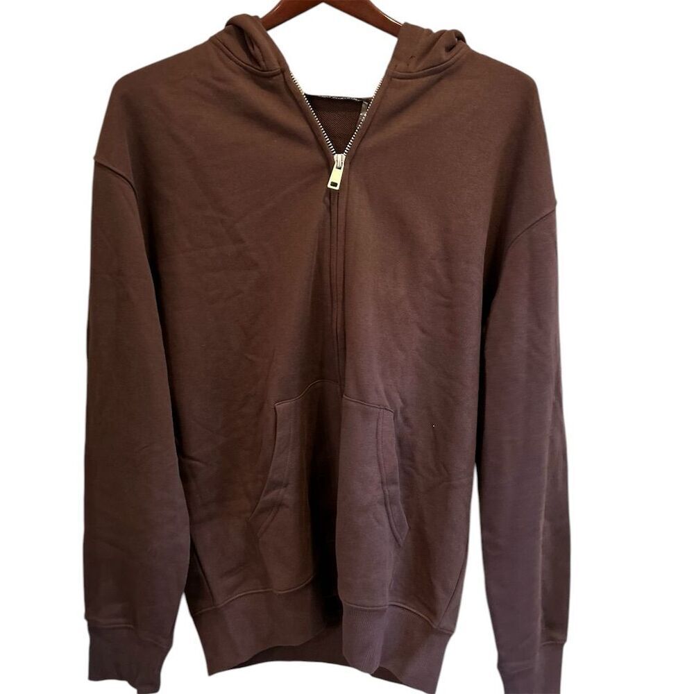 Naked Wardrobe Women's Brown Oversized Zip-Up Jacket Size M‎ like new